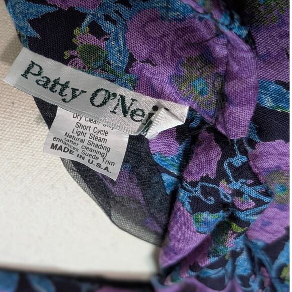 Vintage 80s Patty O'Neil Floral Maxi Dress Purple Mock Neck Maximalist Bohemian - Picture 6 of 7